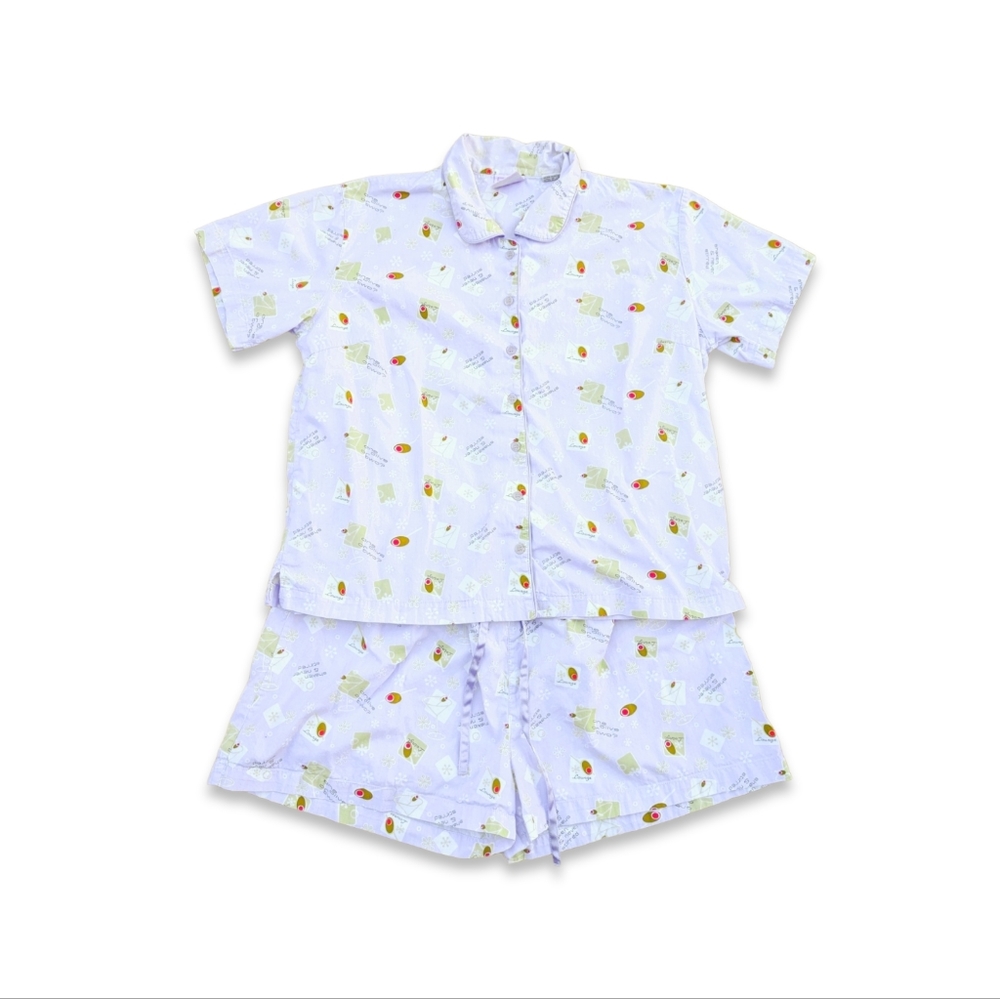 Vintage P.J. Salvage Martini Pajama Shorts Set Sz XL 100% cotton in Lavender